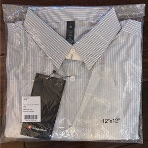 lululemon athletica Men's White and Blue Pinstripe Shirt